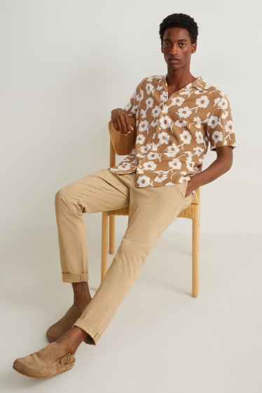 Men - Shirt - regular fit - lapel collar - linen blend - light brown