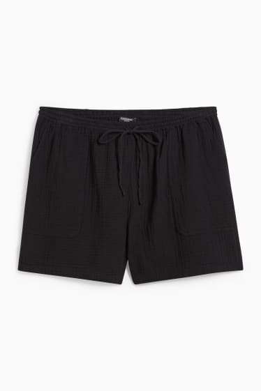 Donna - Shorts in mussola - vita media - nero