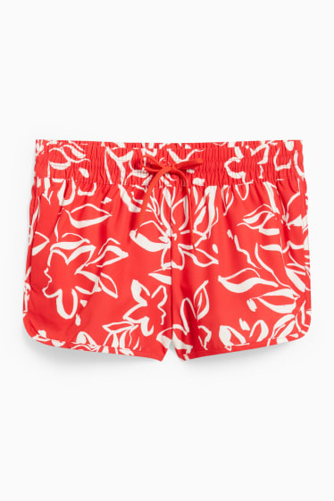 Kobiety - Szorty kąpielowe - LYCRA® - w kwiaty - czerwony