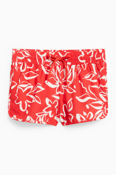 Damen - Badeshorts - LYCRA® - geblümt - rot