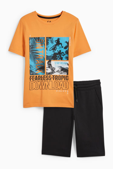 Bambini - Set - maglia a maniche corte e shorts di felpa - 2 pezzi - arancione