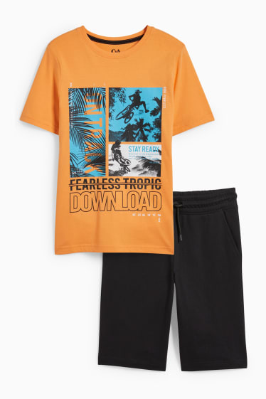 Kinder Jungen - Set - Kurzarmshirt und Sweatshorts - 2 teilig - orange