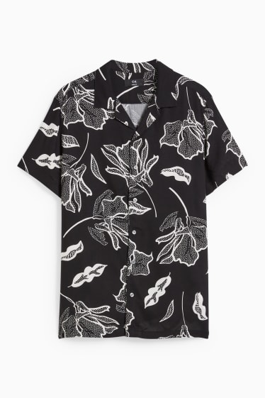 Heren - Overhemd - slim fit - reverskraag - zwart
