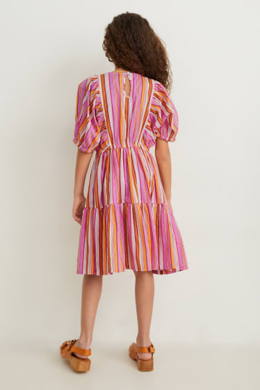 Bambine - Vestito - a righe - fucsia