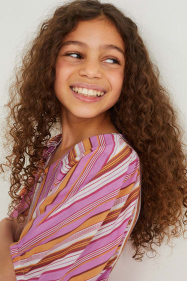 Bambine - Vestito - a righe - fucsia