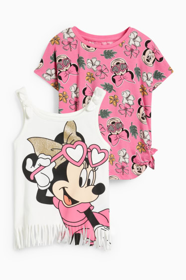 Kinder Mädchen - Minnie Maus - Set - Top und Kurzarmshirt - 2 teilig - cremeweiss