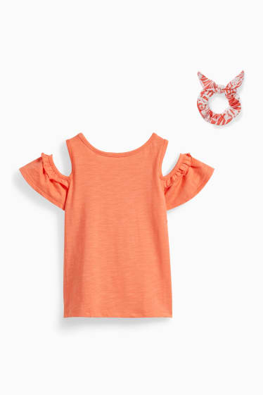 Kinder - Set - Kurzarmshirt und Scrunchie - 2 teilig - orange