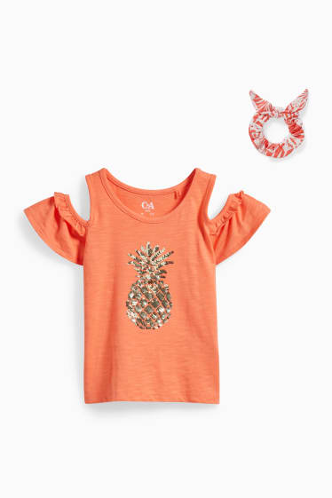 Kinder - Set - Kurzarmshirt und Scrunchie - 2 teilig - orange
