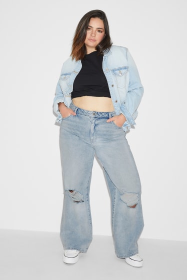 Women - CLOCKHOUSE - wide leg jeans - high waist - denim-light blue