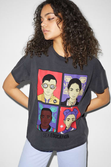 Nastolatki - CLOCKHOUSE - T-shirt - Netflix - Sex Education - ciemnoszary
