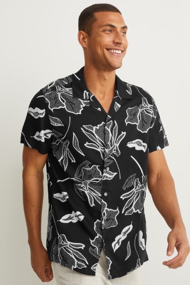 Heren - Overhemd - slim fit - reverskraag - zwart