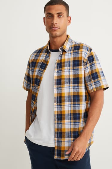 Uomo - Camicia - regular fit - collo all'italiana - a quadretti - giallo