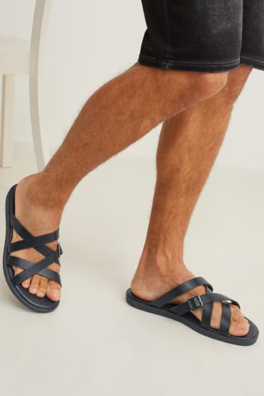 Men - Sandals - faux leather - black