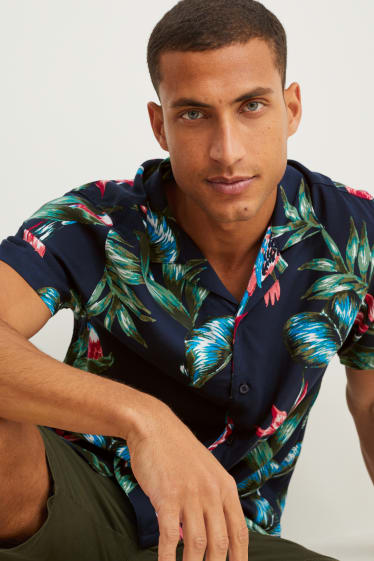 Uomo - Camicia - slim fit - revers - blu scuro