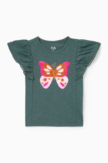 Bambine - Maglia a maniche corte - effetto brillante - verde scuro