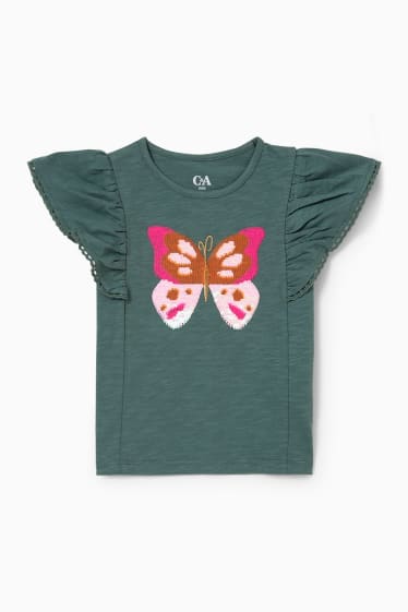 Bambine - Maglia a maniche corte - effetto brillante - verde scuro