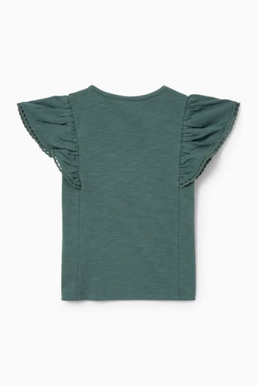 Bambine - Maglia a maniche corte - effetto brillante - verde scuro