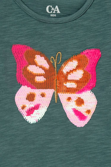 Bambine - Maglia a maniche corte - effetto brillante - verde scuro