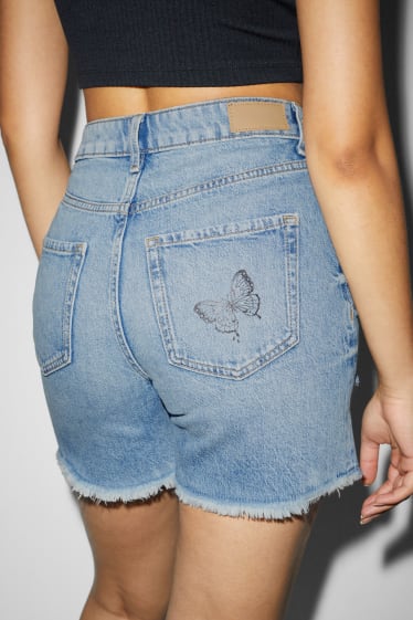 Dames - CLOCKHOUSE - korte spijkerbroek - high waist - jeansblauw