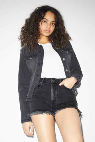 Femmes - CLOCKHOUSE - short en jean - high waist - jean gris foncé