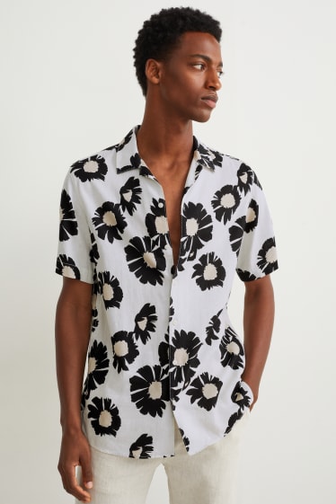 Men - Shirt - regular fit - lapel collar - linen blend  - cremewhite