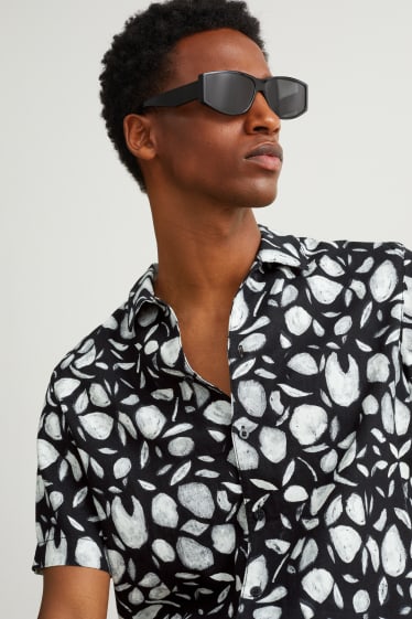 Home - Camisa - regular fit - coll solapa - mescla de lli - negre