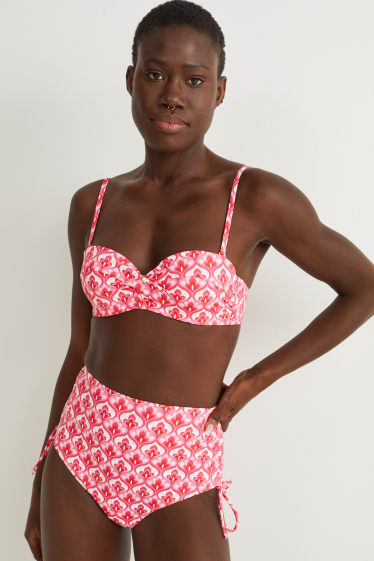 Damen - Bikini-Hose - High Waist - LYCRA® XTRA LIFE™ - geblümt - pink