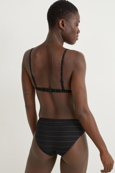 Damen - Bikini-Hose - Mid Waist - LYCRA® XTRA LIFE™ - gestreift - schwarz