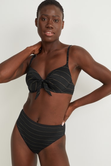 Donna - Slip bikini - vita alta - LYCRA® XTRA LIFE™ - a righe - nero