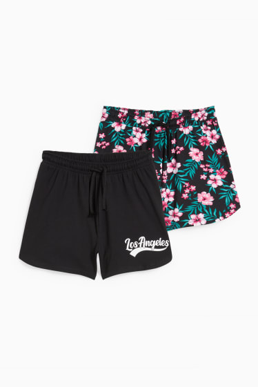 Kinderen: meisjes - Set van 2 - shorts - zwart