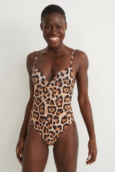 Women - Swimsuit - padded - LYCRA® XTRA LIFE™ - patterned - black / beige