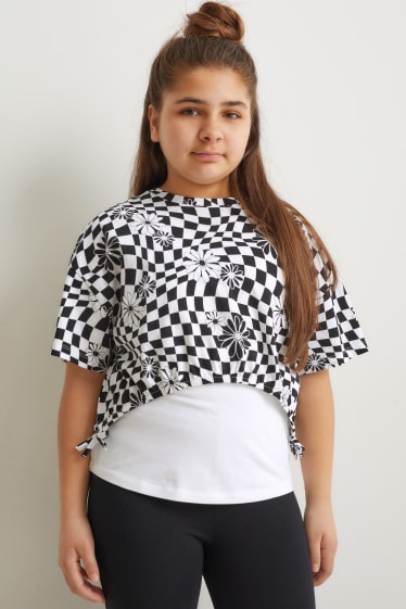 Children - Extended sizes - set - short sleeve T-shirt and top - 2 piece - black / white