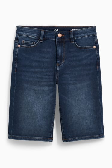 Women - Denim Bermuda shorts - mid-rise waist - jog denim - LYCRA® - blue denim