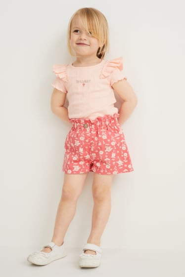 Children - Denim shorts - floral - pink