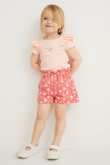 Enfants filles - Short en jean - à fleurs - rose