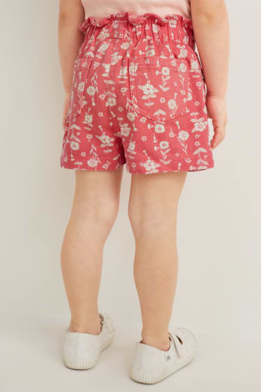 Children - Denim shorts - floral - pink