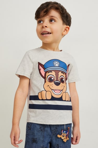 Kinder Jungen - Paw Patrol - Set - Kurzarmshirt und Shorts - 3 teilig - hellgrau-melange
