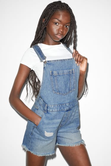 Damen - CLOCKHOUSE - Jeans-Latzshorts - helljeansblau