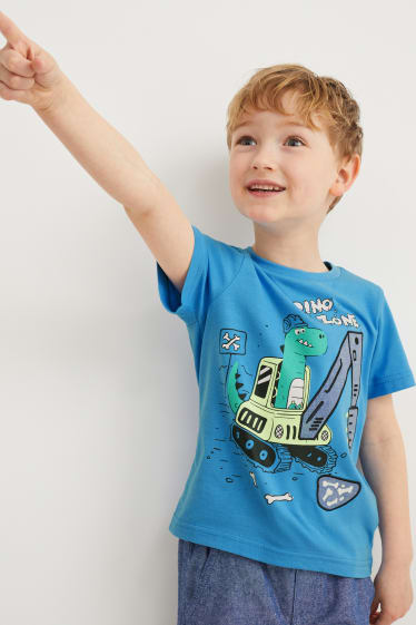 Dětské - Multipack 2 ks - motiv dinosaura - tričko s krátkým rukávem - světle modrá