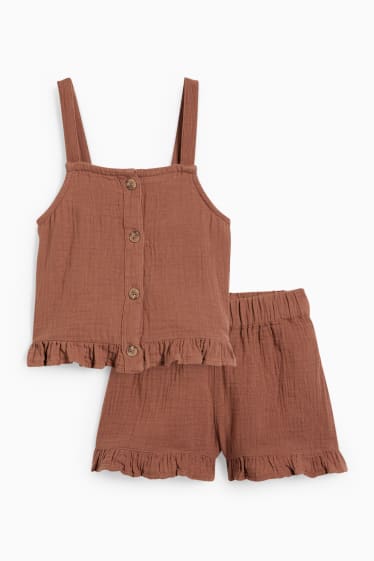 Copii - Fete - Set - top și pantaloni scurți - 2 piese - maro închis