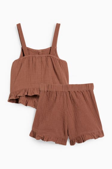 Copii - Fete - Set - top și pantaloni scurți - 2 piese - maro închis