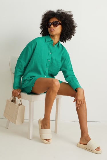 Donna - Blusa di lino - verde chiaro