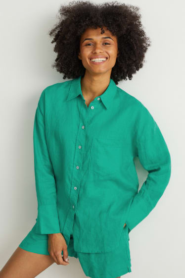 Donna - Blusa di lino - verde chiaro