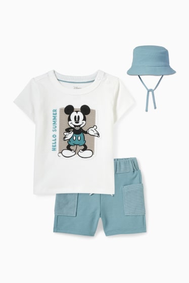 Bebeluși - băieți - Mickey Mouse - compleu bebeluși - 3 piese - turcoaz deschis