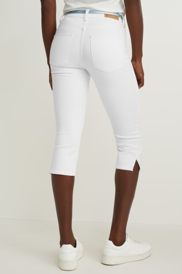 Mujer - Capri jeans con cinturón - mid waist - slim fit - blanco