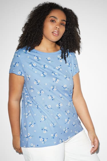 Dames - CLOCKHOUSE - T-shirt - gebloemd - lichtblauw