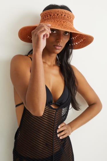 Women - Straw sun visor - dark orange