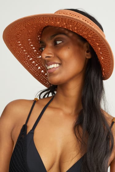 Women - Straw sun visor - dark orange