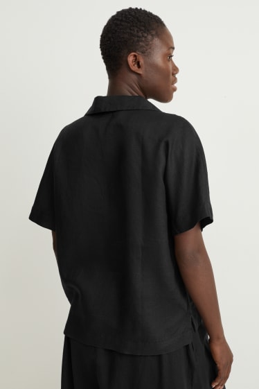 Women - Linen blouse - black