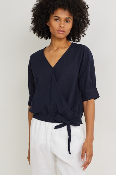 Donna - Blusa - misto lino - blu scuro